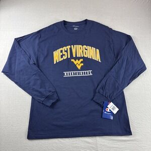 West Virginia Mountaineers Shirt Mens L Champion Blue Long Sleeve Crewneck NEW